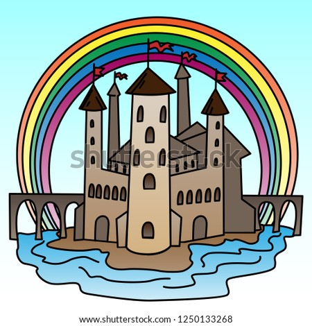 Castle vector illustration. Colorful illustration of fantasy building