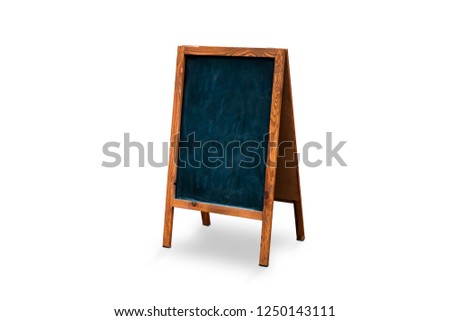 Blank outdoor chalk board stand mockup, isolated on white. Clear street signage with blackboard mock up. Board with wooden frame template