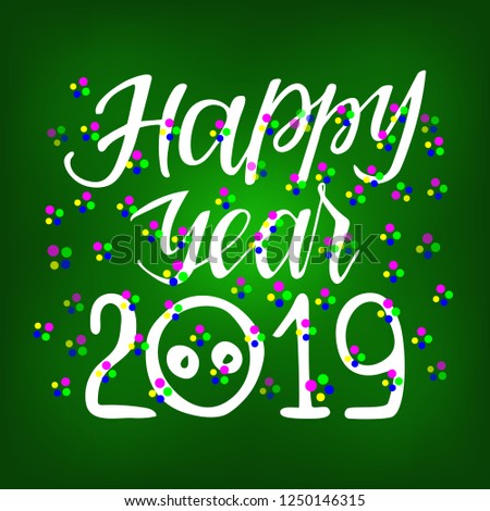 Happy New Year text design on the green background. Vector logo, typography. Usable as banner, greeting card, gift package etc.