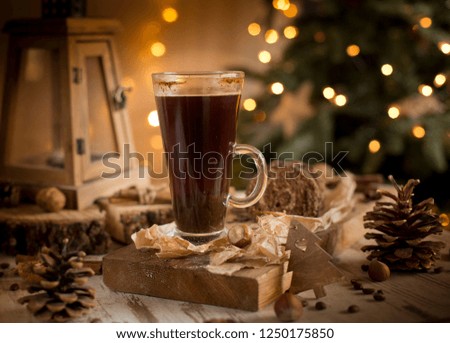 hot coffee on christmas background