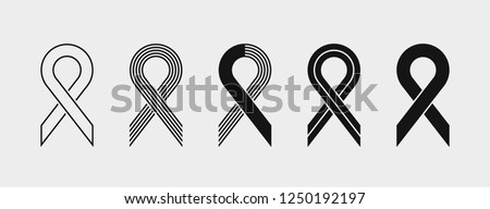 Set of vector black awareness ribbons from 5 different templates. World AIDS day. Medical sign for a poster or banner of social action solidarity. The symbol of the fight against breast cancer vector.