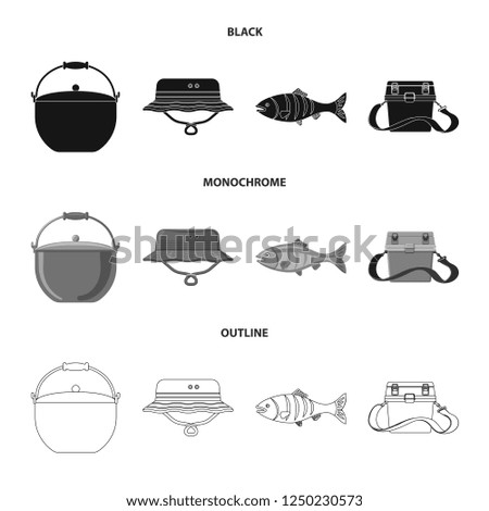 Vector illustration of fish and fishing icon. Set of fish and equipment symbol for web.