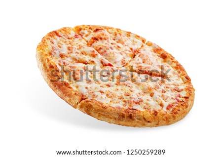 Pizza with cheese and tomato sauce isolated. toning. selective focus Royalty-Free Stock Photo #1250259289