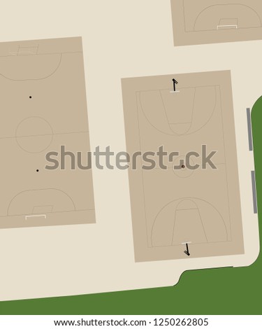 sport field basketball,football.Outdoor playing areas for various sports.
