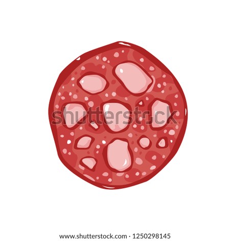 Round slice of sausage salami vector flat material design isolated on white