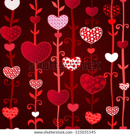 Red Love Dark Valentin's Day Seamless Pattern on Craft Paper. Vector Illustration for your design