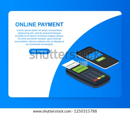 Isometric online payment online concept. Internet payments, protection money transfer. Vector stock illustration.