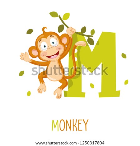 Vector Illustration Of Alphabet Letter M And Monkey