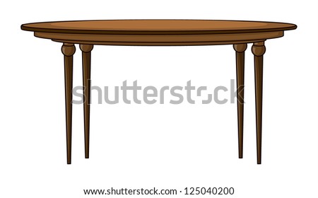 Illustration of a round table and a flowerpot on a white background