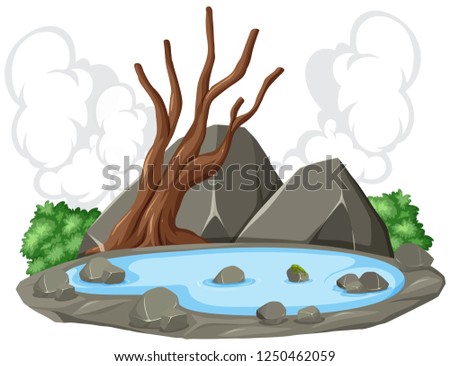 Pond rock nature scene illustration