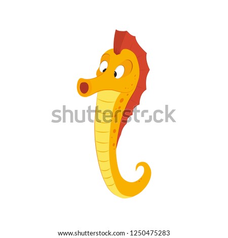Cartoon cute orange seahorse. Isolated vector illustration. Magical creatures, fantasy, fairy, dreams theme