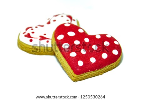 Heart shaped cookies icing on white background for Valentine's day delicious homemade natural pastry, baking with love for Valentine's day, love concept