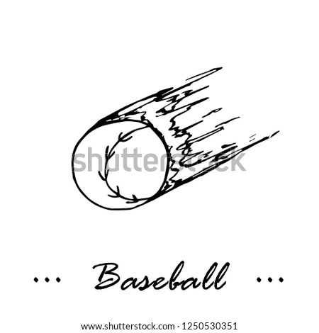 Hand drawing of baseball ball with speed effect. Vector Illustration.