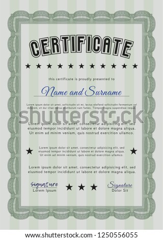 Green Sample Certificate. Easy to print. Vector illustration. Retro design. 