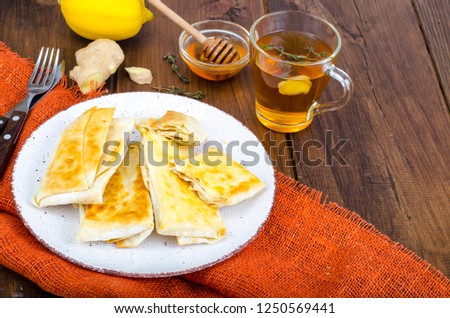 Fried pita bread with cheese. Studio Photo
