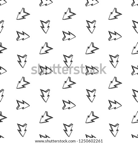Seamless pattern hand drawn 3D arrow doodle icon. Hand drawn black sketch. Sign symbol. Decoration element. Isolated on white background. Flat design. Vector illustration.