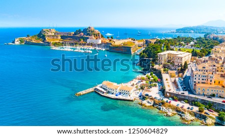 Panoramic view of Kerkyra, capital of Corfu island, Greece Royalty-Free Stock Photo #1250604829