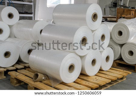 Warehouse with rolls of polyethylene
