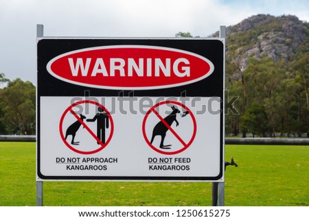 Do not feed kangaroos warning sign at the oval in Halls Gap, tourist destination in Grampians National Park