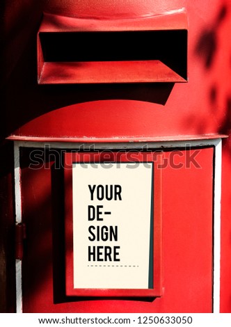 Red postbox with a white sign mockup