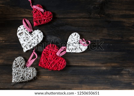 background with hearts, place for text, Valentine. Valentine's Day. Love. wicker hearts. Decorations for holiday. Copy space. Wedding concept. Romantic photo.