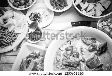 Curry, Pork Ribs and Vegetable, Ingredients for Pork rib curry, Backgrounds