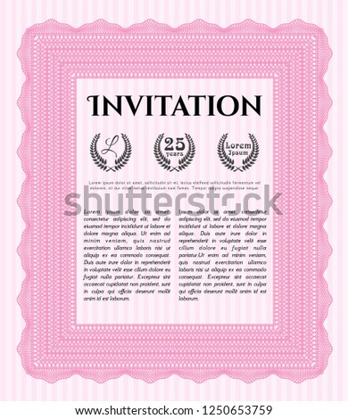 Pink Vintage invitation template. Complex background. Detailed. Lovely design. 