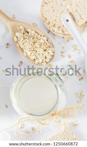 Protein source: oat milk of a homemade product. Top wiew