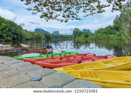 Krabi morning lake viwe ,Nongtale Resting place of nature lovers. There is a kayak for tourists.,Krabi,Thailand