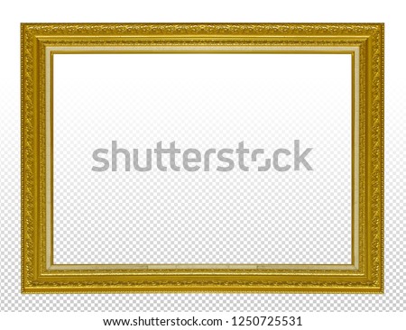 Golden wooden frame isolated on transparent background.