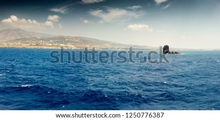 Panoramic view of mountain and sea against sky; Paros; Greece