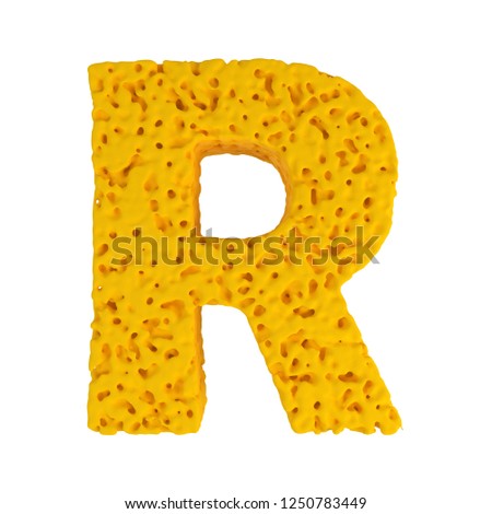 Yellow Sponge Font set. Letters and numbers isolated on white. Alphabet for education, fun and sales