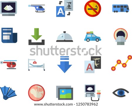 Color flat icon set scatter chart flat vector, news, hospital bed, ultrasound, helicopter, embryo, tomograph, car fector, bus, flippers, no smoking, jingle, gallery, download, translate, eye