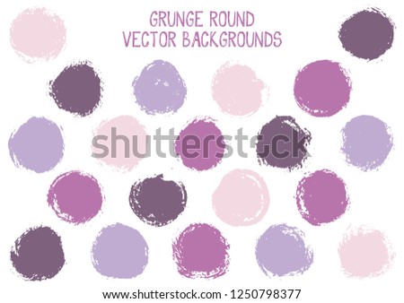 Vector grunge circles isolated. Modern stamp texture circle scratched label backgrounds. Circular tag, ink logo shape, round button elements. Grunge round shape banner backgrounds set.