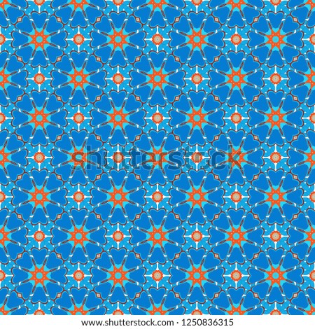 Abstract red, orange and blue with mesh of squares. Cute mosaic. Geometric vector template.