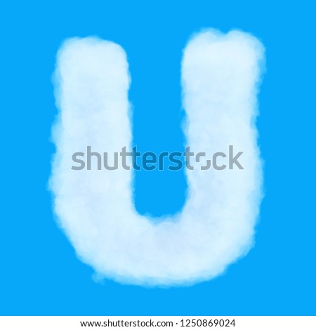Puffy cloud Font set. Letters and numbers and symbols on blue sky. Alphabet for sales, education and fun