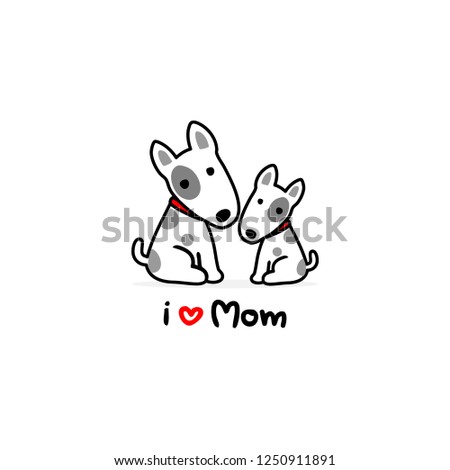 Mom and Baby dog cartoon white background.