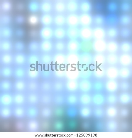 Wallpaper of dots and colored spots of light blue light. Defocused background of night club stage with bright lights. Perfect wallpaper for party flayer design.