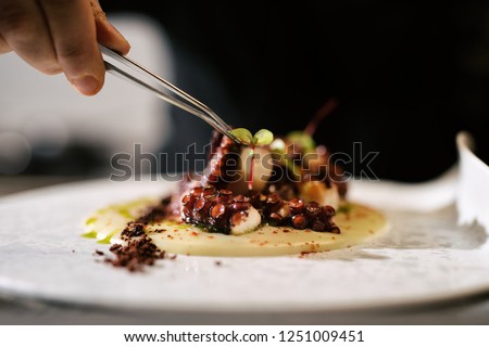 FOOD SHRIMPS LAMB CHOPS AND DISH PLATES Royalty-Free Stock Photo #1251009451