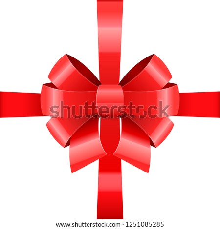 Red ribbon bow wrapping. Vector 3d illustration isolated on white background