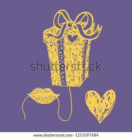 yellow mout holding a thread with gift box as balloon isolated on a violet background