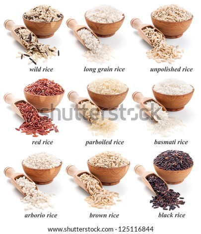 Rice collection isolated on whte background
