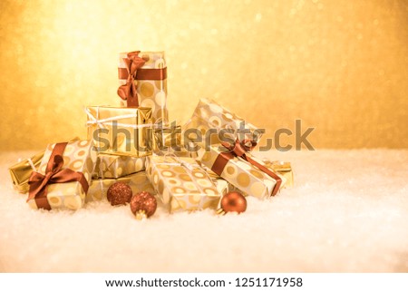 mountain of gifts with Christmas decorations