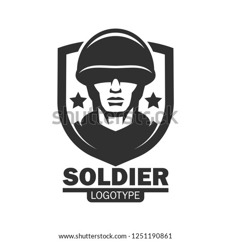 Military soldier logo mascot template. Soldier special force vector icon. Warrior mascot  Royalty-Free Stock Photo #1251190861
