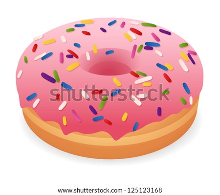 Sweet pink donut. Isolated vector illustration on white background. EPS 8