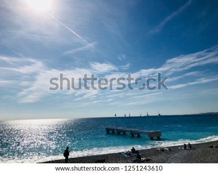 Nice,, Promenade des Anglais,blue,beach, Cobalt blue,sky,sun