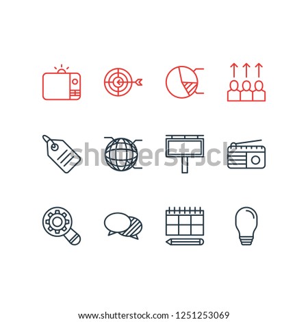 Vector illustration of 12 advertising icons line style. Editable set of planning, idea, pie chart and other icon elements.