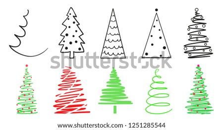 Christmas trees on white. Set for design on isolated background. Geometric art. Objects for polygraphy, posters, t-shirts and textiles. Colored illustration