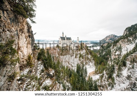 neuschwanstein castle view on snowy day