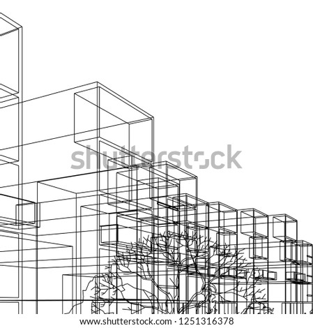 housing architectural drawing vector 3d illustration